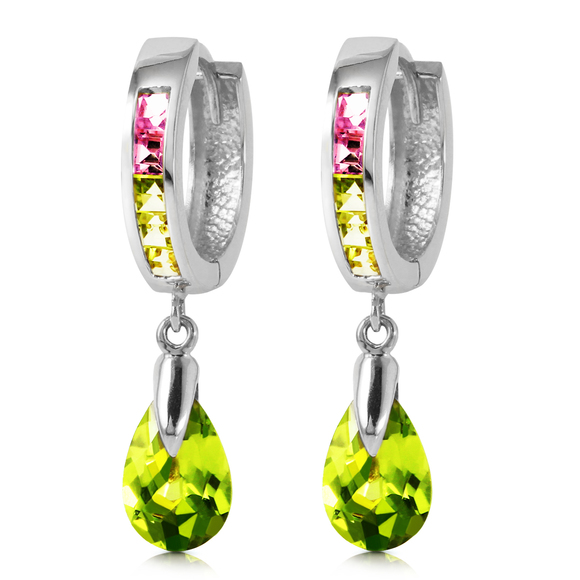 14K. SOLID GOLD DANGLING CUBIC ZIRCONIA HOOP EARRING (White Gold)